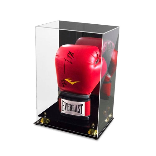 Boxing Glove Acrylic Display Case with Mirror Back and Gold Risers