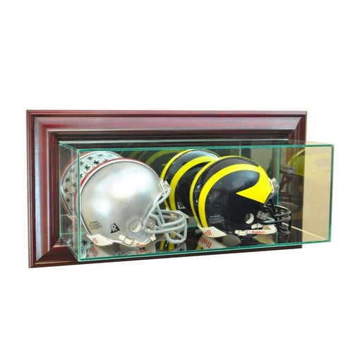 Wall Mounted Double Mini Football Helmet Display Case Cherry