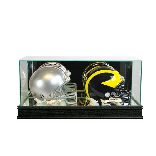 Double Mini Football Helmet Glass Display Case black sport