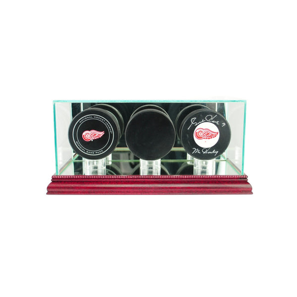 Perfect Cases Wall Mounted Triple Puck Display Case - Cherry