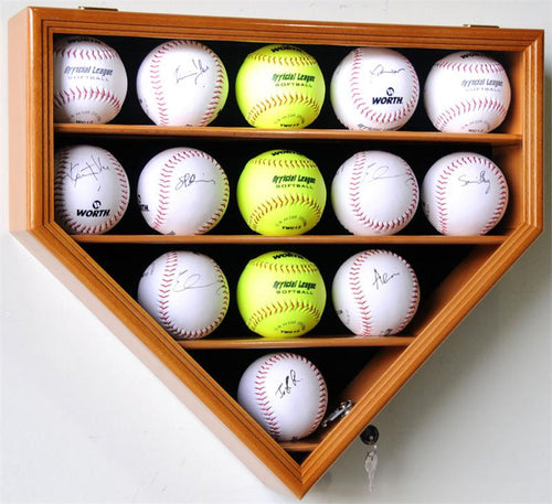 Fourteen Softball Home Plate Wood Cabinet Display Case