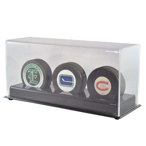Three Hockey Puck Display Case Acrylic Base