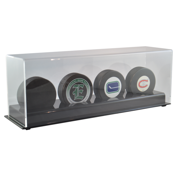 Four Hockey Puck Display Case Acrylic Base Free Shipping