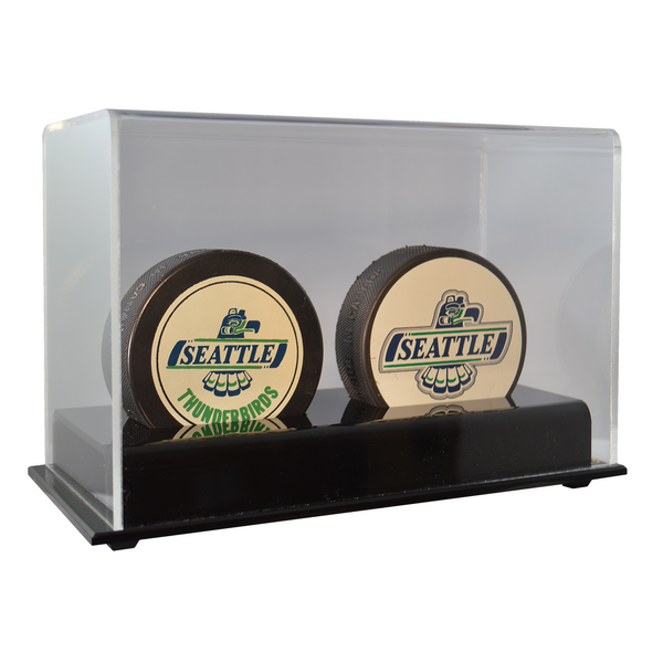 Double Hockey Puck Display Case Acrylic Base | Free Shipping