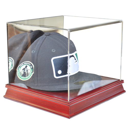 Baseball Hat Cherry Wood Base Display Case