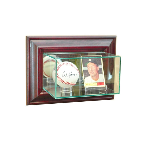 Wall Mounted Single Card and Baseball Display Case cherry