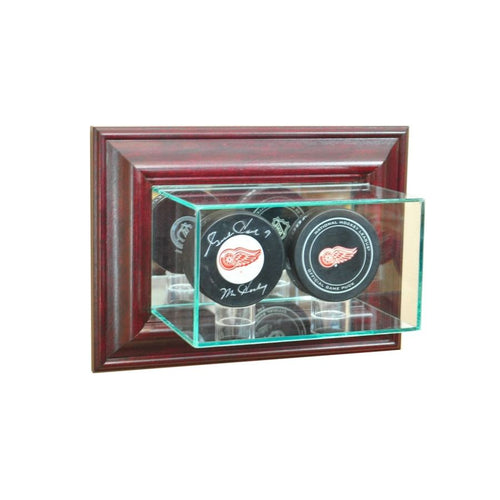 Wall Mounted Double Hockey Puck Display Case Cherry Hockey Display Cases
