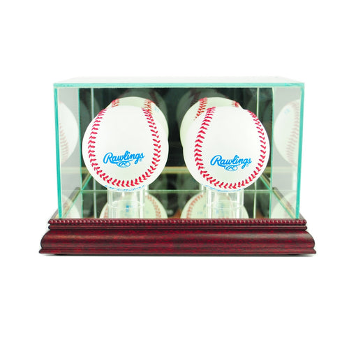 Double Baseball Glass Display Case cherry