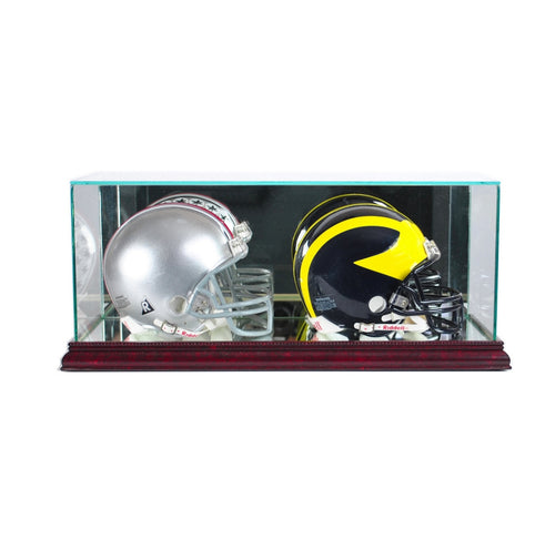 Double Mini Football Helmet Glass Display Case cherry