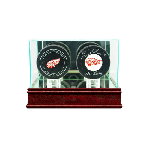 Double Hockey Puck Glass Display Case cherry sport