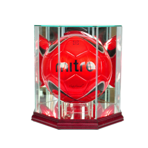 Soccer Ball Octagon Glass Display Case cherry