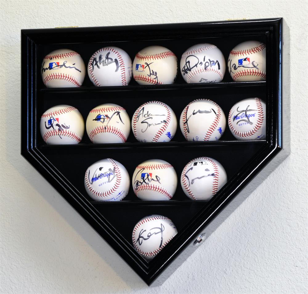 Fourteen Baseball Home Plate Wood Display Case Free Shipping