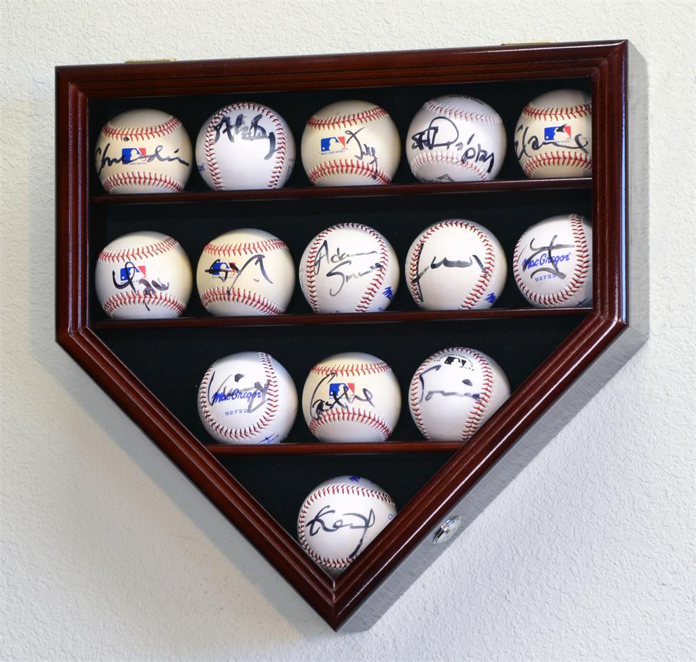 Fourteen Baseball Home Plate Wood Display Case Free Shipping