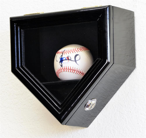 One Baseball Home Plate Wood Display Case