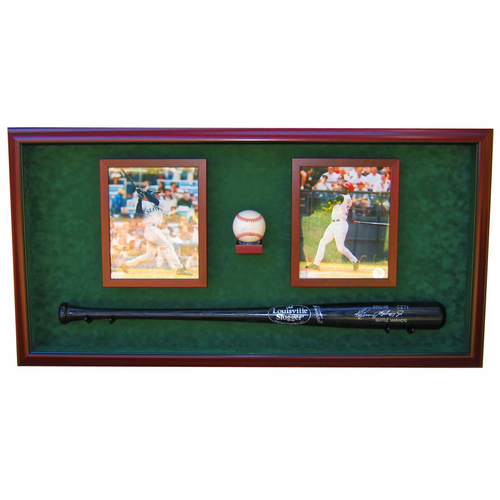 Baseball Bat, Two 8x10 Photos and Ball Custom Hand Crafted Wood Cabinet Display Case