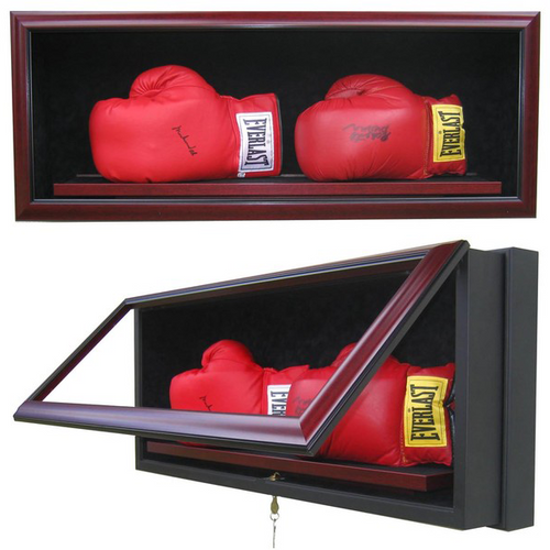 Two Boxing Glove Custom Hand Crafted Wood Cabinet Display Case