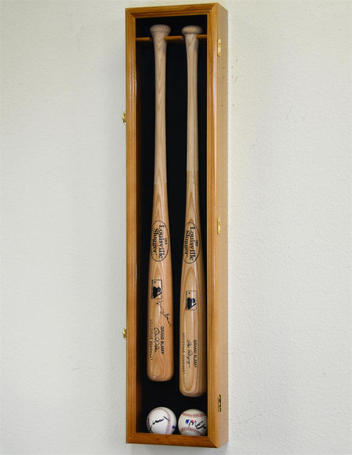 Two Baseball Bat And Ball Wood Cabinet Display Case