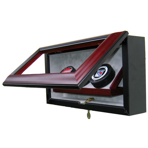 Three Hockey Puck Custom Hand Crafted Wood Cabinet Display Case