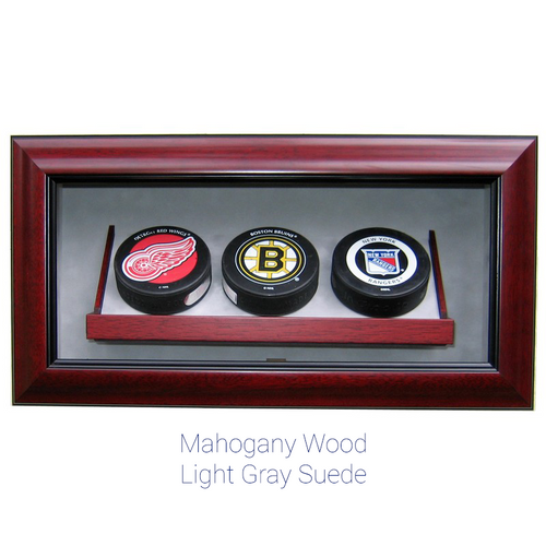 Three Hockey Puck Custom Hand Crafted Wood Cabinet Display Case