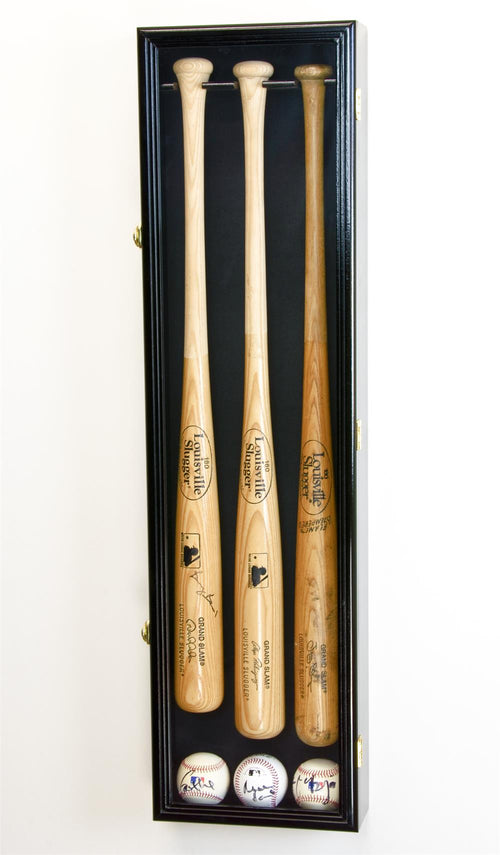 Three Baseball Bat And Ball Wood Cabinet Display Case