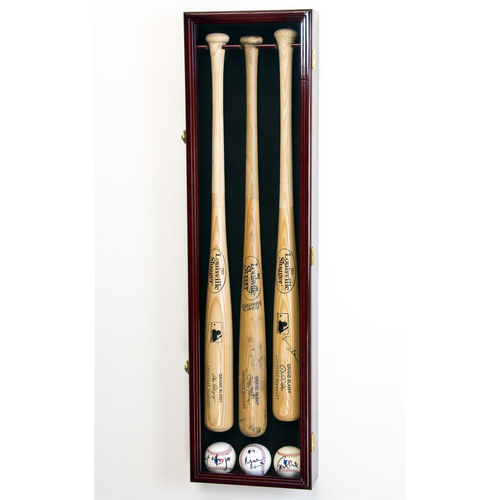 Three Baseball Bat And Ball Wood Cabinet Display Case