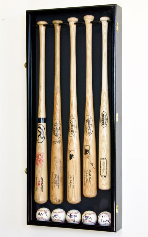 Five Baseball Bat And Ball Wood Cabinet Display Case