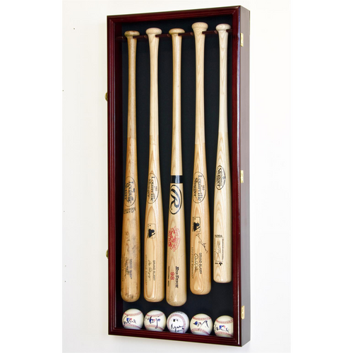 Five Baseball Bat And Ball Wood Cabinet Display Case