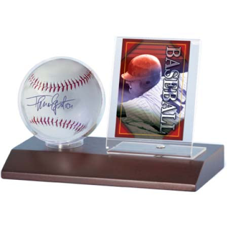 Baseball and Card Dark Wood Base Holder by Ultra Pro