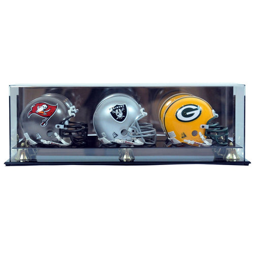Triple Mini Football Helmet Premium Display Case Wall Mountable