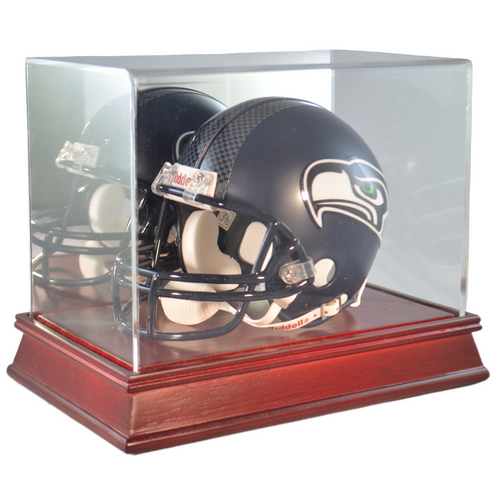 Mini Football Helmet Cherry Wood Base Display Case