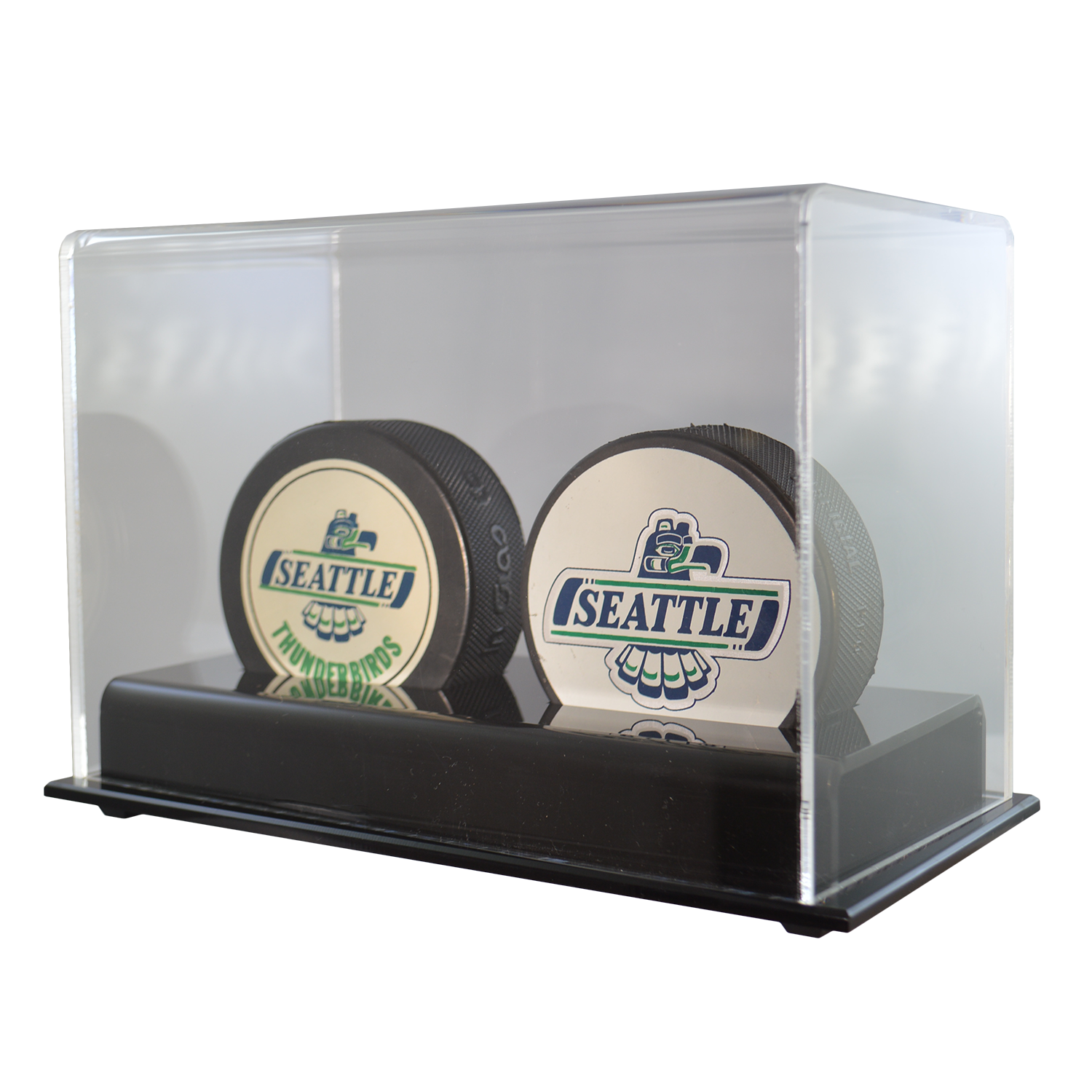 Double Hockey Puck Display Case Acrylic Base Free Shipping Memorabilia Displays