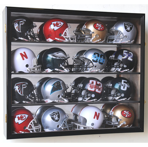 Mini Football Helmet Wood Cabinet Display Case - Holds Up To 16 Helmets