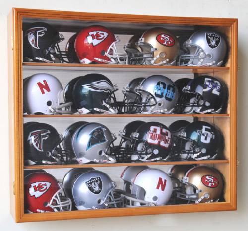 Mini Football Helmet Wood Cabinet Display Case - Holds Up To 16 Helmets