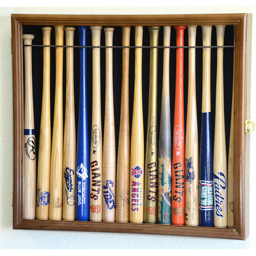 Sixteen Mini Baseball Bat Wood Cabinet Display Case