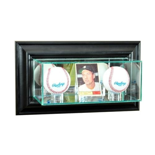 Wall Mounted Single Card and Double Baseball Display Case black