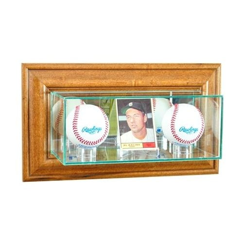 Perfect Cases Wall Mounted Double Baseball Display Case - Walnut Perfect Cases Wall Mounted Double Baseball Display Case - Walnut