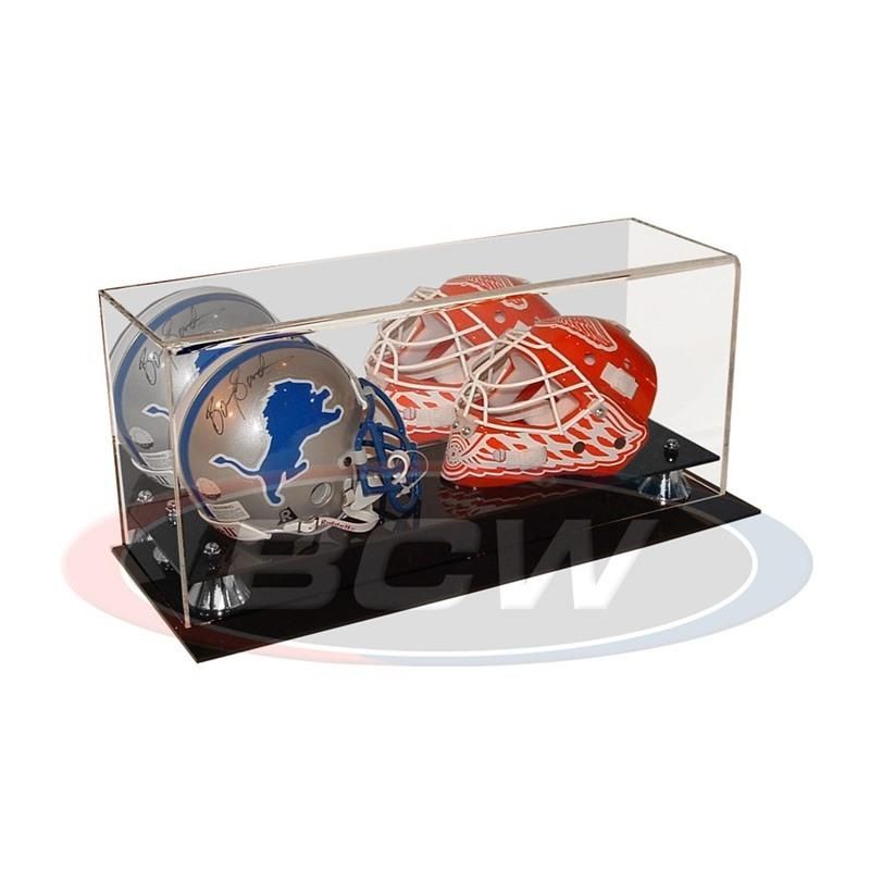 Double Mini Football Helmet Premium Display Case with Silver Risers